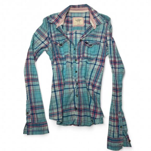 Abercrombie & Fitch Tops - Abercrombie & Fitch Plaid Women’s Button Up Cinched Fitted Flannel Size Large